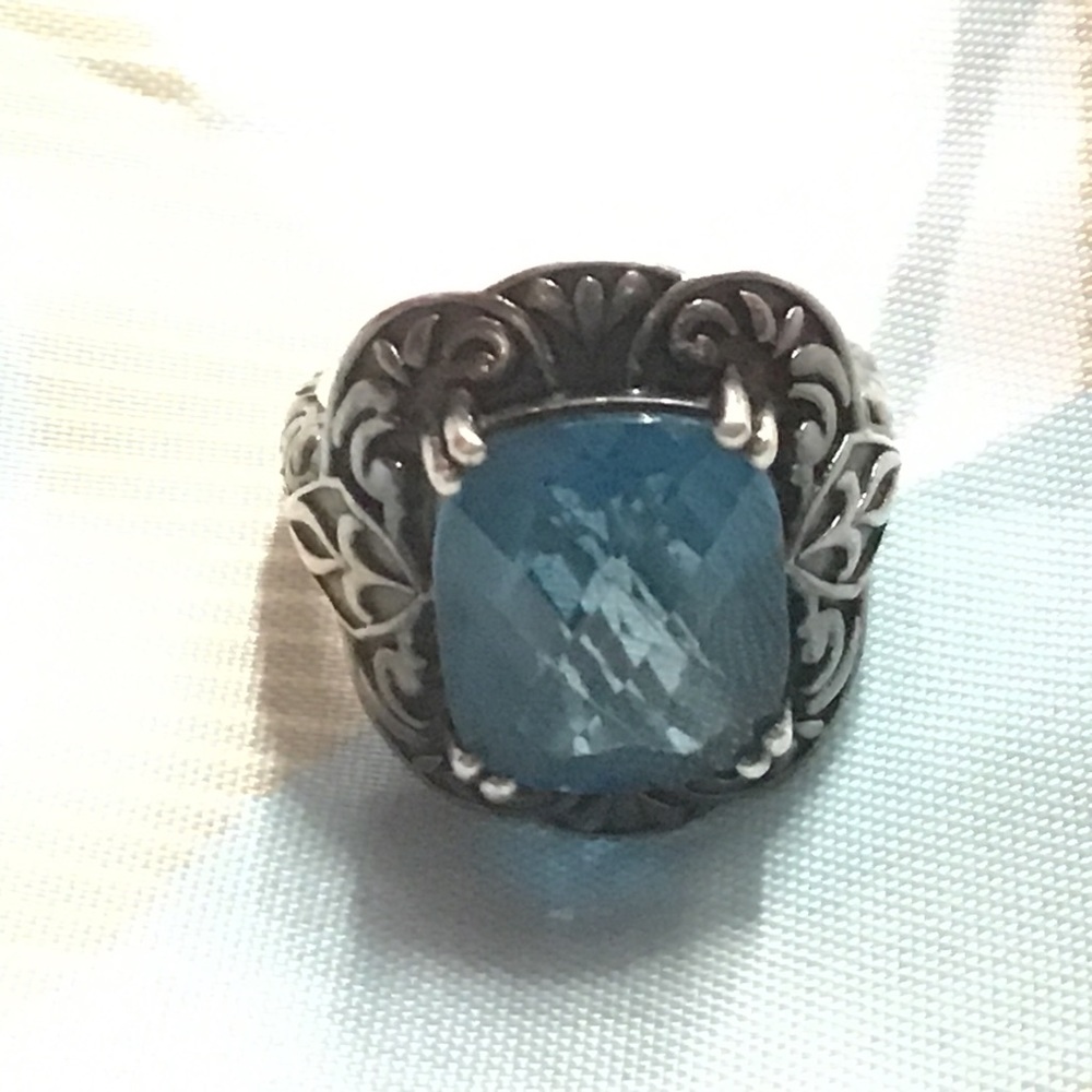 Himalayan Gems Sterling Silver & London Blue Topaz Solitaire Scrollwork Ring